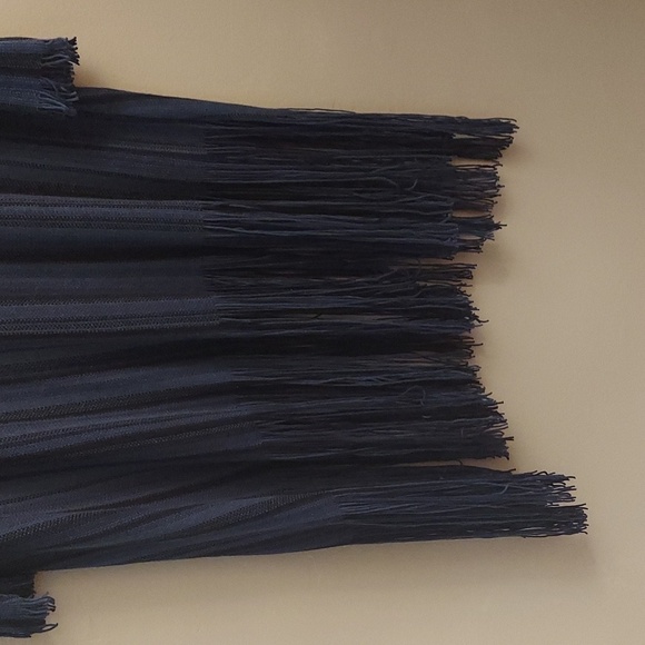 NIC+ZOE Navy Striped Boatneck Pullover Fringed Linen Sweater - Picture 5 of 11